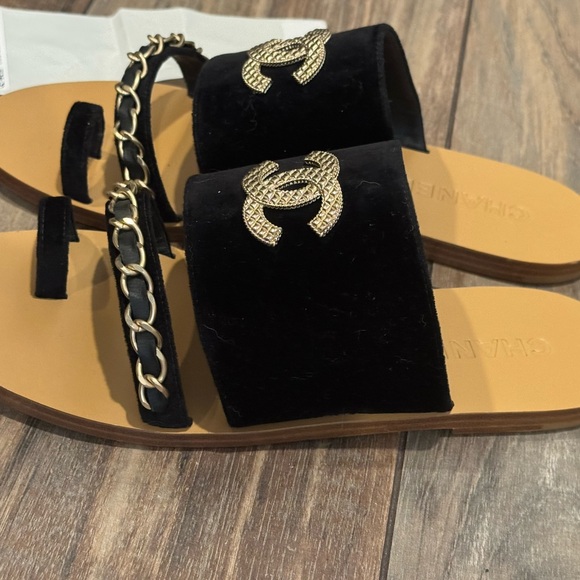 Chanel Chain AUTHENTIC Mule Black Tan Women's Sandals Italy NEW Size 42 US 11 ❤️ - Picture 5 of 15